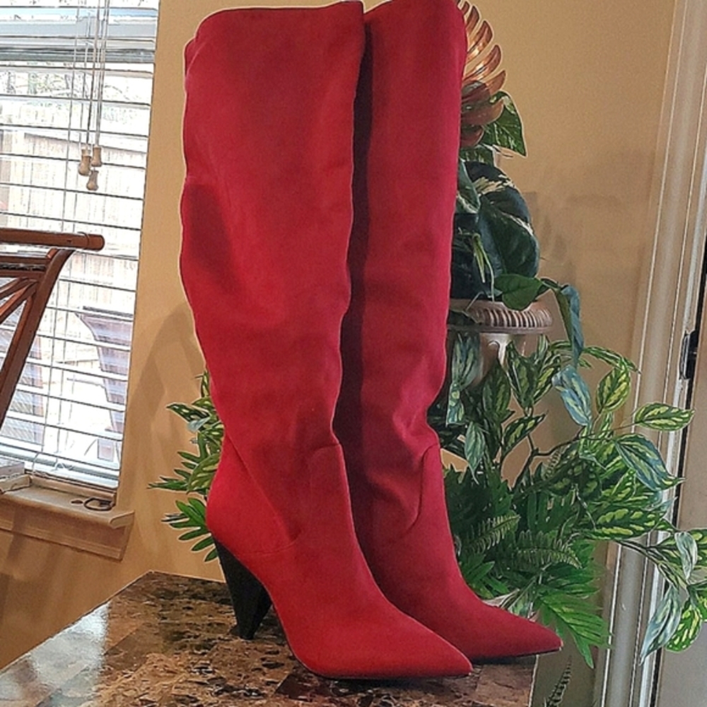 Red Faux Suede/Vegan Over The Knee / Slouch Boot - Nordstrom- Indigo Road
